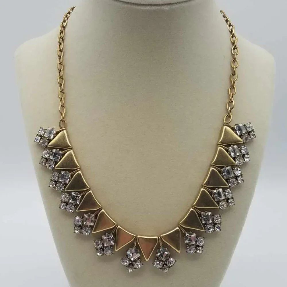 J Crew Matte Finish Triangle Crystal Rhinestone Cluster Necklace